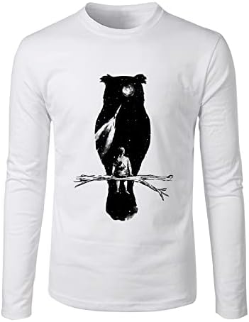 XXBR Мъжка Тениска с дълъг ръкав, Есенна Приталенная тениска с принтом Космическа Сови Galaxy, Върхове с кръгло деколте,