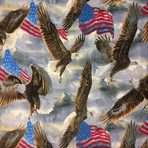 Pico Textiles 15 ярда руното плат с орлами и знамена на САЩ по цялата повърхност - Продава се фирма Болт - Руното плат с принтом