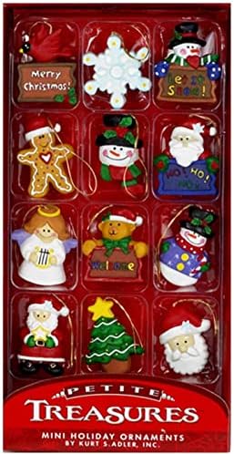 Мини Комплект за украса на Коледната елха Kurt Adler: Миниатюрни фигурки от 24 теми, пола, за елхи и Златен topper за коледната