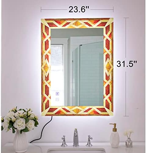 Голямо огледало за баня Chende с подсветка, Правоъгълно Led огледало за баня, 32 X 24 с 3 Цветови режими,