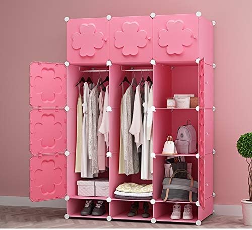 Портативен Комбиниран шкаф, Гардероб с Висящи мряна, Модулен Шкаф, Закачалка за дрехи, Кубическая срок на съхранение за Спалня-Розово L111 × w47 ×h165cm (44x19x65inch)