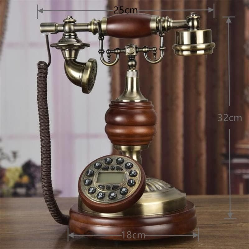 QUUL Антикварен Стационарен телефон Ретро Домашен Сензорен циферблат От масивно Дърво Стационарен телефон Синя подсветка + микрофон
