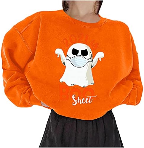 Красиви пуловери с графичен принтом, ризи за жени, потници с надпис Boo Sheet, негабаритная свободна hoody с дълъг ръкав