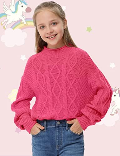 Пуловер за Момичета, Пуловер Кабелна Тел, Поло с Дълъг Ръкав, Плътен Топъл Топ