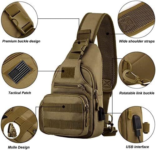 Тактическа раница-прашка през Рамо ZHIERNA с държач за бутилки с вода, Военни чанти-прашка на рамото MOLLE EDC, Отличителни Чанти с USB порт за зареждане, за пътуване, Разходк