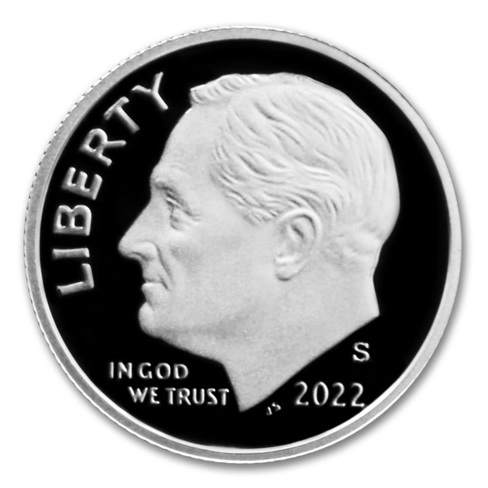 Десятицентовая монета от американския сребро 2022 г. (капсула) със сертификат за автентичност 10 цента Доказателство