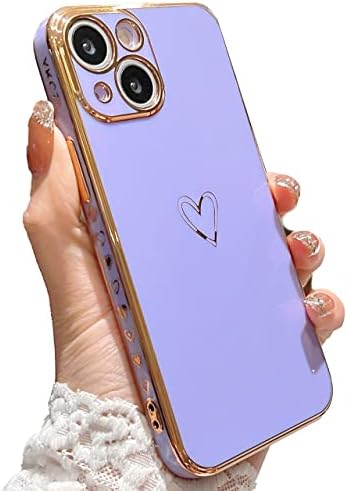 YKCZL е Съвместим с калъф iPhone 13 Mini, Луксозен калъф-броня със Сладки Сърце, на ръба с пълна защита на обектива на камерата за iPhone 13 Mini 5.4 инча, за жени или момичета (лилаво)