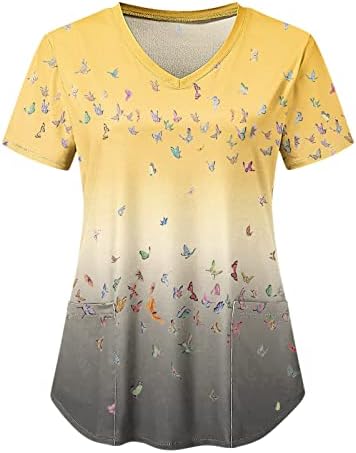 Тениска от Ликра, Дамски Риза за Жени, Модерен Градиентный Принт, Блузи с Къс Ръкав и V-образно деколте, Празнична Работна Блуза