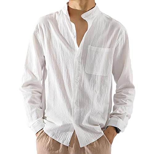 Мъжки Ленени Ризи с копчета и дълъг ръкав, Ежедневни Памучни Плажни ризи в стил хипи, Обикновена Летни Потник