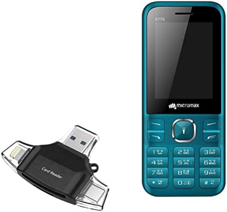 Смарт притурка на BoxWave, който е съвместим с Micromax X778 (смарт притурка от BoxWave) - Устройство за четене на SD карти AllReader, четец за карти microSD, SD, Compact USB за Micromax X778 - Черно jet black