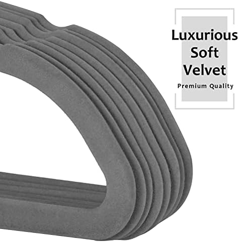 Закачалки за дрехи VECELO Premium Velvet Suit Heavy Duty (50 бр.) -Нескользящие и компактен, с 6 скоби за пръстите и закачалка за вратовръзки, са напълно подходящи за мъже и жени, сив
