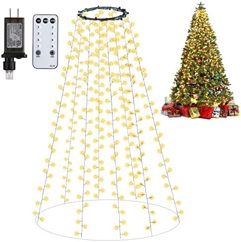 Светлините на Коледната елха, 7 Фута 640 led Гирлянди с дистанционно управление, 8 Струнни Гирлянди с 8 Режима и Таймер, Коледни светлини с Пръстен за дърво коледна укра?