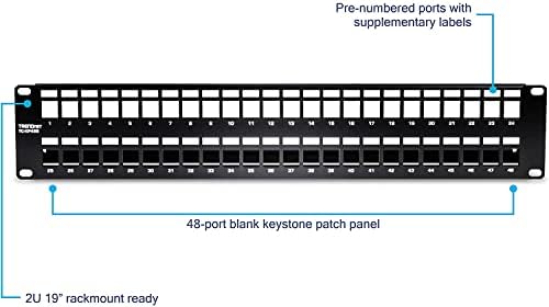 Пач-панел TRENDnet с 48 порта, экранированная Keystone 2U HD, TC-KP48S, метален корпус 2U 19 rack mount, контролен панел,