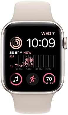 Apple Watch SE (2-ро поколение) [GPS + cellular 44 мм] Смарт часовник с алуминиев корпус Starlight и спортен каишка Starlight