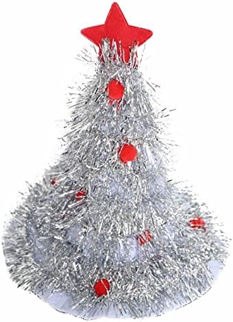 PMUYBHF Коледно Дърво, Коледна Шапка с Тел, 30 Led Крушки и Топки, Коледни Костюми За Деца и Възрастни (Сребърен стил
