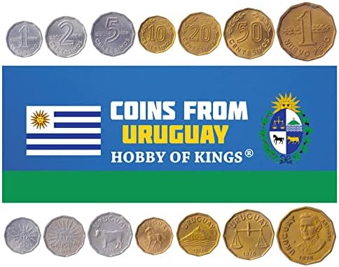 4 Монети от Уругвай | Колекция Уругвайских монети 1 2 5 10 песо | В обращение 2011-2019 | Голяма Рея | Боен кораб | Капибара | Кугуар