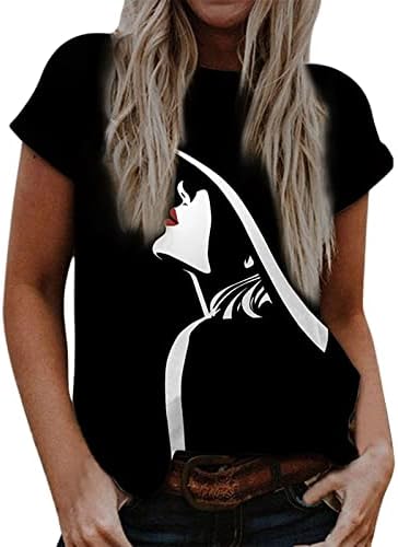 Блуза За Момичета, Лятна Есенна Дрехи с Къс Ръкав, Модни Памучен Тениска с Кръгло Деколте и Графичен Дизайн за Жени 5D 5D