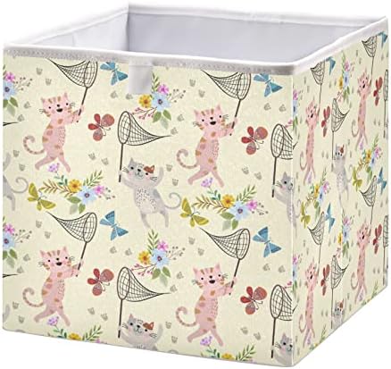 Emelivor Cat Кошница за съхранение на кубчета с цветя-пеперуди, Сгъваеми кутии за съхранение, Водоустойчив кош за играчки, органайзер