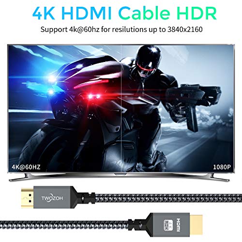 Кабел Twozoh 4K, HDMI 3,3 фута, висока скорост 60 Hz 18 Gbit/s, Сплетен кабел HDMI-HDMI, Съвместим с PS5, PS4, КОМПЮТЪР, монитор,