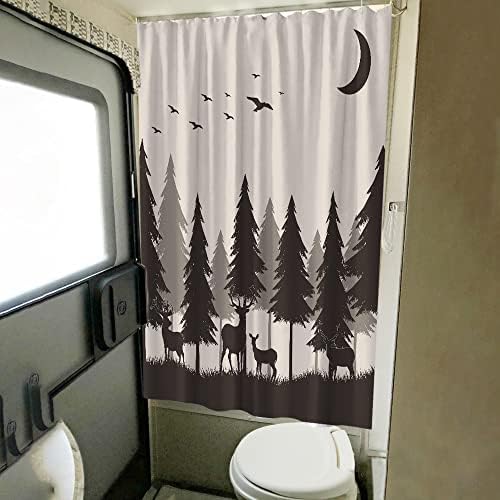 Завеси за душ RV Forest Mountain Happy Camper, Тъканни Комплекти, пердета за декора на Банята АВТОБУСА с куки 47WX64H Инча (Сив Черен)