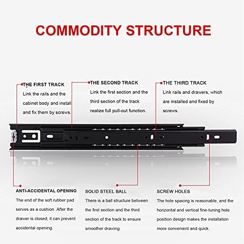Водачи за чекмеджета на шарикоподшипниках RRNAR Soft Close, Прибиращи в 3 крилото, Странично закопчаване, максимална Товароносимост-45
