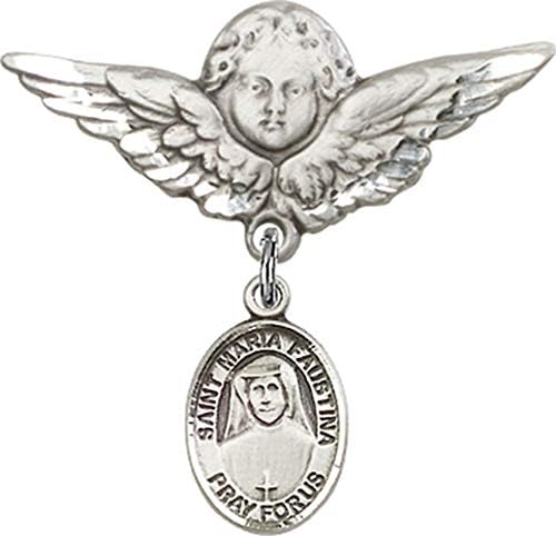 Детски икона Jewels Мания за талисман на Св. Мария Фаустины и пин Ангел с крила | Детски иконата е от сребро