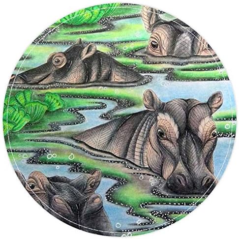 HEOEH Тропически Животни Еднорог Носорог в Реката, Нескользящий Мат 15,7 Кръгла Мат Килими за Детска Спалня Детска Стая, Детска Игрална Стая