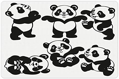Cartoony подложка за домашни любимци Ambesonne за храна и вода, Игриво Мече Панда в Черно-бял стил Happy Young Animal Zoo,