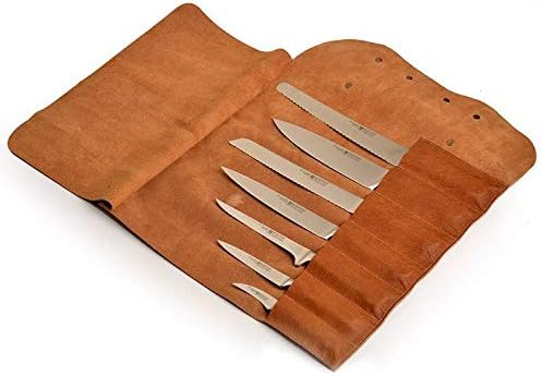 Поставка за ножове ръчна изработка, кафяв, Размер: 15,7 инча (40 см), покритие от кожа