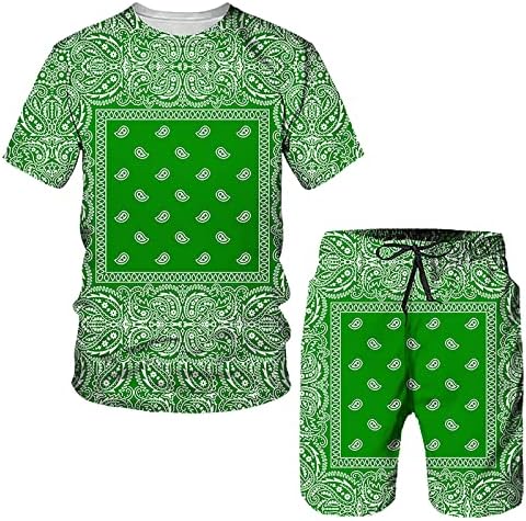 Bmisegm Костюми за мъже, мъжки бързо съхнещи 3D шорти за костюм с къс ръкав, плажни тропически хавайски спортни къси панталони