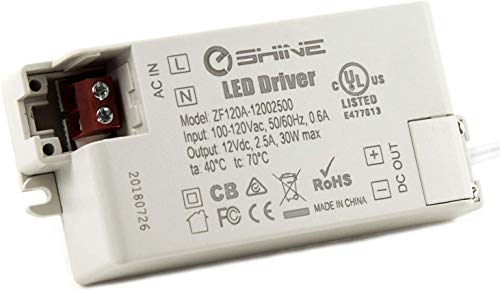 Трансформатор за захранване EShine 12 vdc мощност е 30 W, 2.5 A с жак 3,5 мм x 1,35 мм за led осветление в гардероба - Комплект