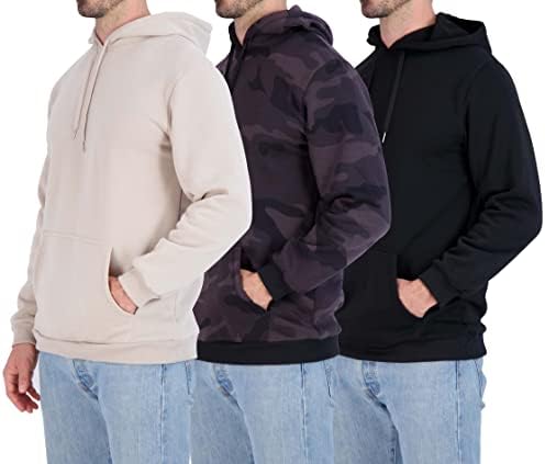 3 Опаковка: Мъжки Плюшено мек вълнен плат Пуловер с качулка - Hoody с качулка и джобове кенгуру с дълъг ръкав (на Разположение в големи и високи)