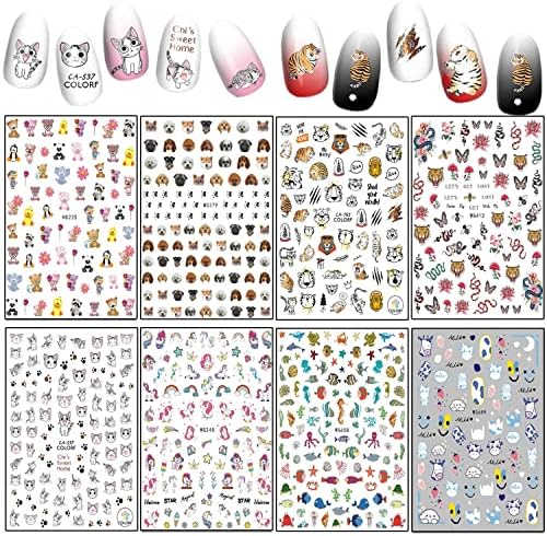 Етикети за дизайн на ноктите с животни, Котка, Куче, Тигър, Змия, Еднорог, Мечка, Риба, Крава, Переводные Етикети