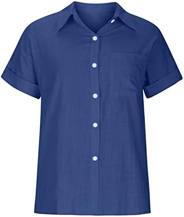 Дамски Ежедневни Риза с Преден джоб, Класически Обикновена Ризи с Копчета и Къс ръкав, Летни Свободни Блузи с V-образно деколте, Блуза, S-5xl