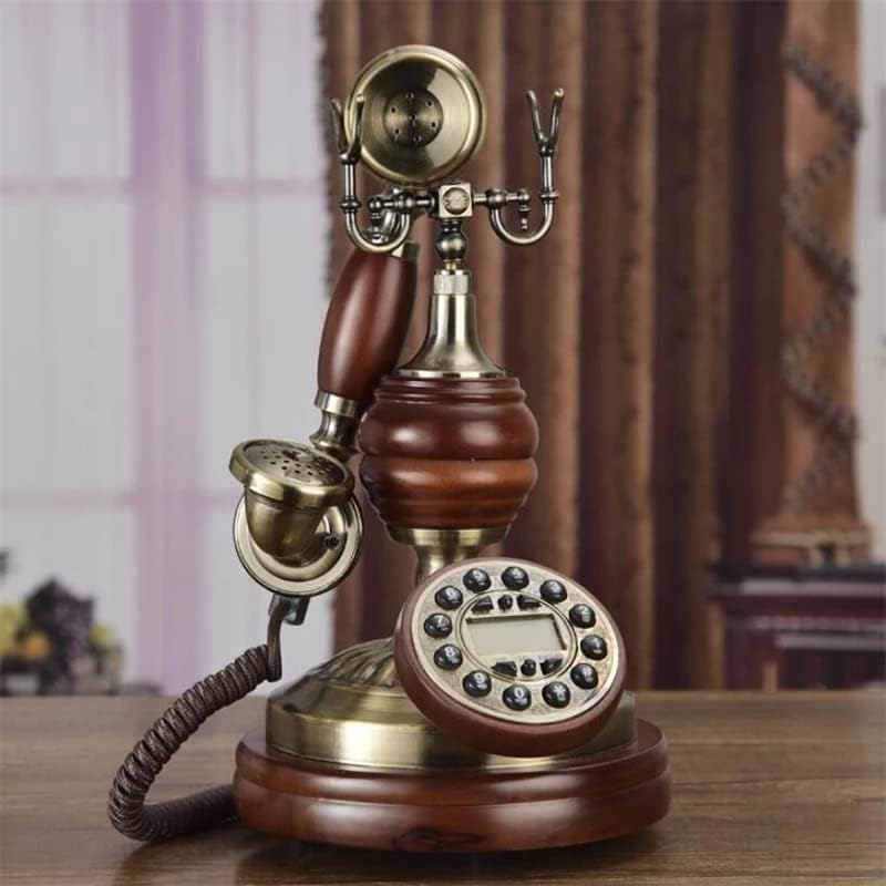 GRETD Антикварен стационарен телефон Ретро Домашен Сензорен циферблат От масивно Дърво Стационарен телефон Синя
