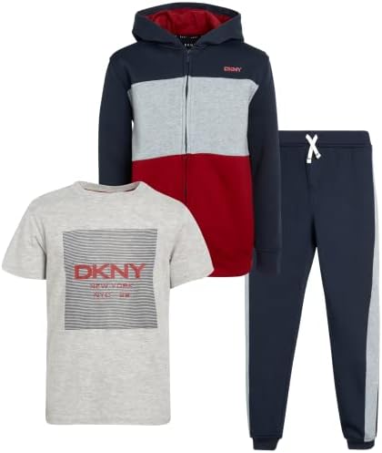 Комплект спортни костюми за момчета DKNY - Hoody с качулка, тениска и панталони за джогинг от 3 теми (4-12)