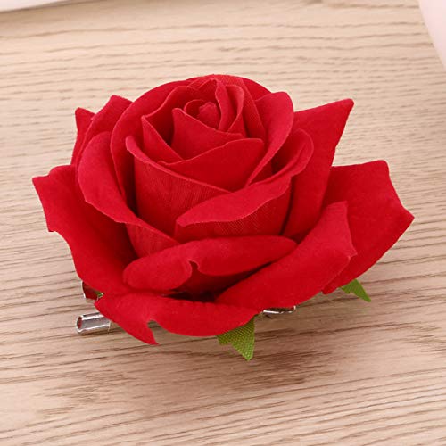 Шнола за коса с червена роза, шнола цвете, брошка с изкуствени цветя под формата на червено цвете за дамски партита