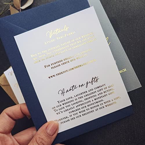 Комплект Покани от сватбена пергамент XOXOKristen, Отговор на покана от Златно фолио, Подробна Картичка-покана със снимка, Определени
