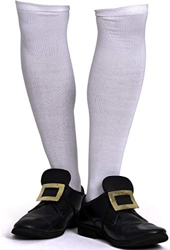 Чорапи за костюми Skeleteen Colonial White - Бели Плетени Чорапи за костюми в Колониален стил с височина до Коляното