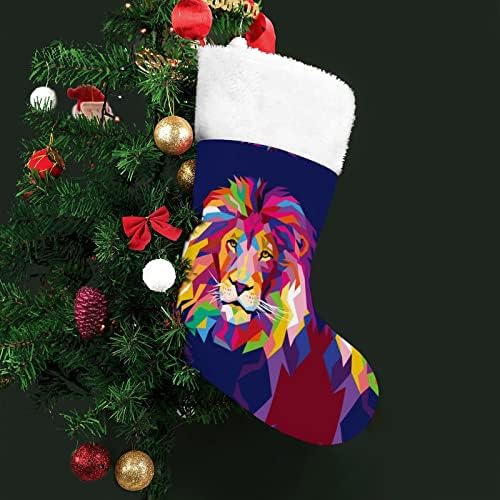 Цветни Коледни Чорапи с Глава на Лъв, Чорапи с Плюшено Камина, Висящи за Домашен интериор Елхи