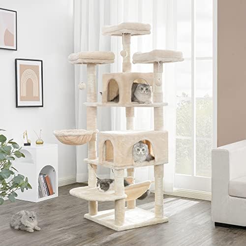 BEWISHOME Cat Tree 66,3-Инчов Мулти-Голяма Котешка Кула с Плюшени Върховете, Когтеточкой от Сизал, Игралната Къщичка за