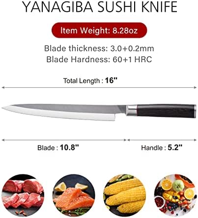 Остър Нож за суши CHUYIREN за кухня 9,5 инча и 10,6 инча