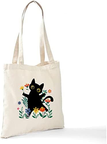 JMMDY Холщовая Чанта-тоут За жени, за Многократна употреба Тъканни Чанти, Забавна Эстетичная Чанта-тоут джоб С Сладък Котка,