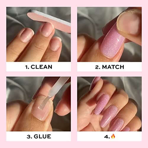 Glamnetic Juicy Кликнете Върху ноктите и Нанесете с Четка Лепило за нокти | Гланц Розови Блестящи Дълги Нокти във формата
