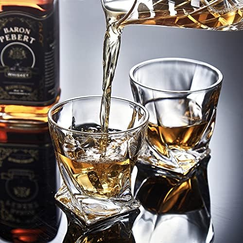 Комплект от 4 Усукани Кристални чаши за уиски в Луксозна кутия за Подарък, Старомодни Чаши бърбън, скоч уиски, Коктейли, Ракия