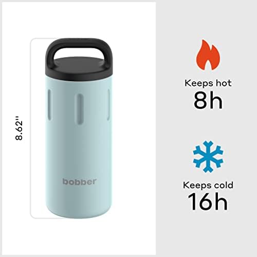 Бутилка за вода BOBBER - 20 грама с вакуумна изолация от неръждаема стомана, много широко гърло, дръжка и метален капак - Запазва напитките топли в продължение на 8 часа и