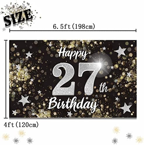 Nelbiirth С 27-ия рожден Ден на черно-сребърна звезда, Голям банер - Поздрав с 27-годишен Рожден ден, на фона на фотообоев на сайта на стената, за украса на парти по случай 27-?