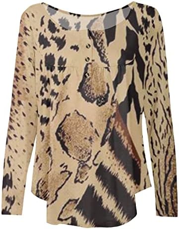 NOKMOPO/ Дамски Есенни Модни Върхове 2023, Ризи с дълъг ръкав за Лека Туника с кръгло деколте и Копчета, Върхове с Дигитален Печат