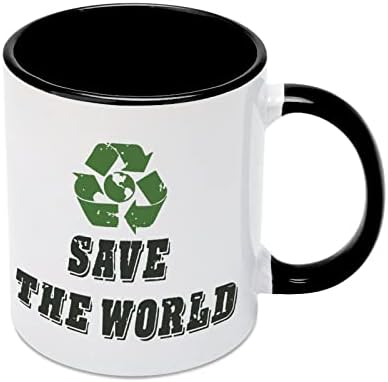 Керамична Чаша Save The World, Креативна Кафеена Чаша С Черна Вътрешна Повърхност, Чаши Със Здрава Дръжка, Уникални Подаръци