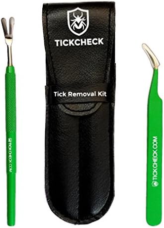 Комплект за премахване на акари TickCheck Premium - Средство за отстраняване на кърлежи от неръждаема стомана + Пинсети, кожен калъф и безплатен покет карта за идентификаци